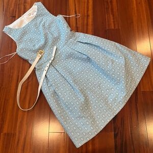 Trina Turk Blue Cotton Dress Sleeveless Textured Geometric Pattern Belt‎ Size 4